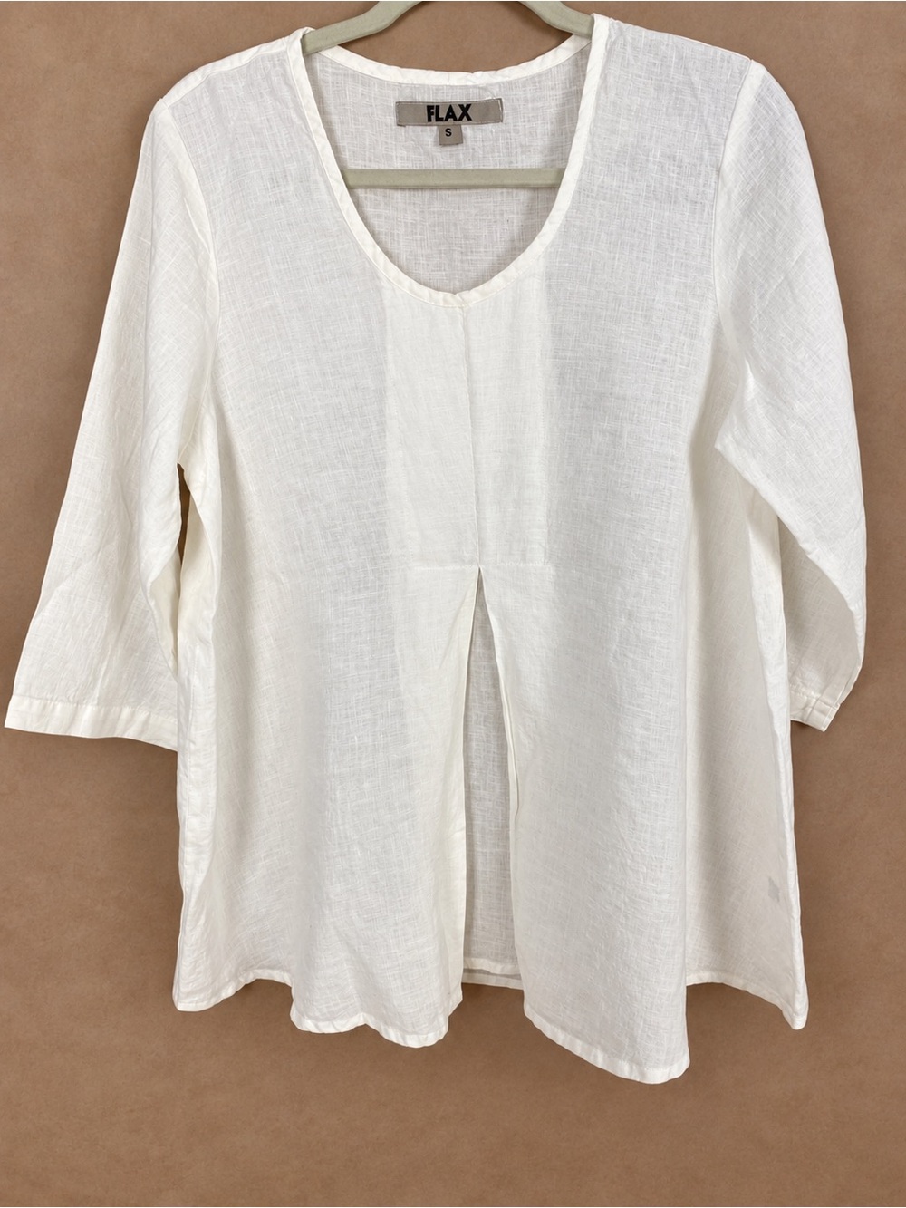 FLAX 100% White Linen Split-Pleat Scoop Neck Tunic
